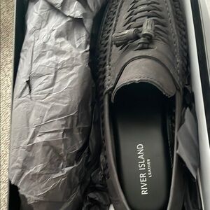 River Island Black Leather Loafers Slip-On